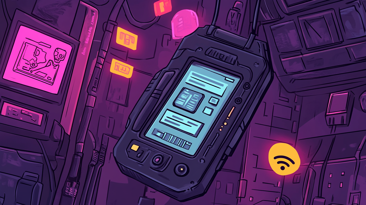 A glowing hotspot device surrounded by icons for speed battery life and data capacity