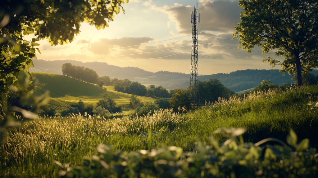 Cell tower in a rural landscape showing strong network signals for improved coverage