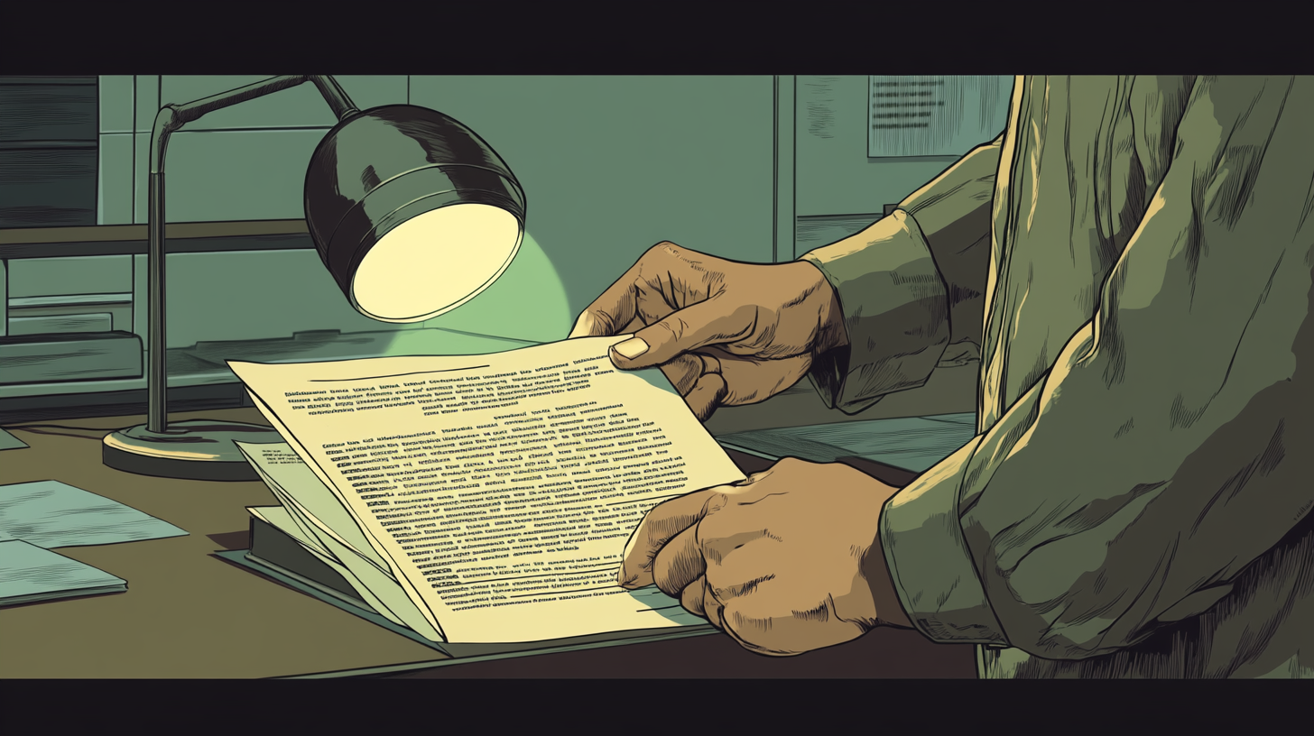 Individual shining a spotlight on contract details revealing hidden fees and emphasizing thorough research