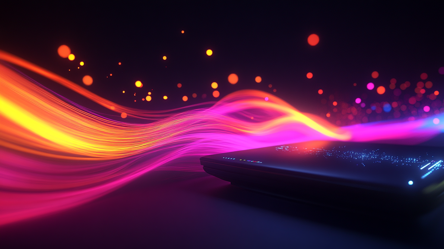 Router interface with colorful channel waves illustrating bandwidth adjustments for better connectivity