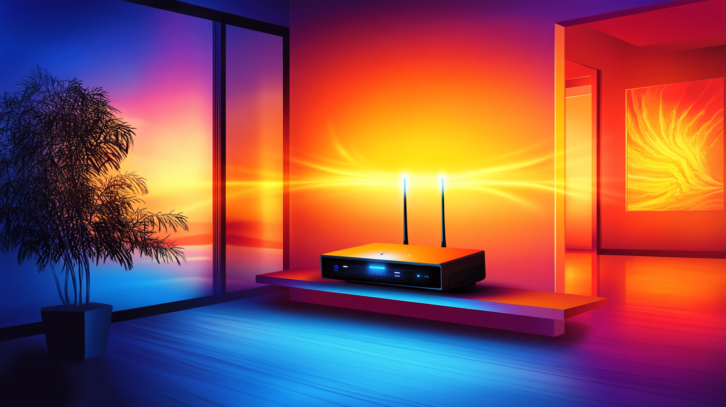 router placed in a bright open area for better wifi coverage