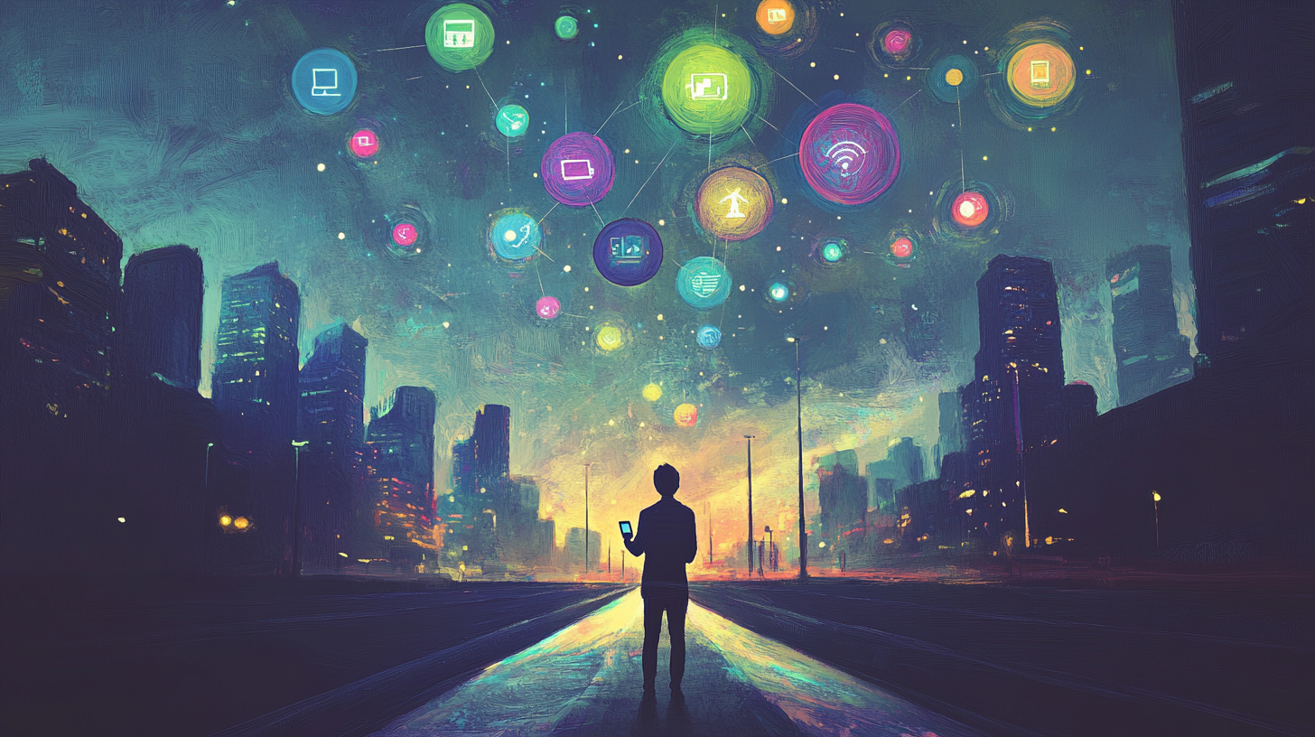 User analyzing multiple internet providers on a forked road to illustrate decision-making for selecting an ISP